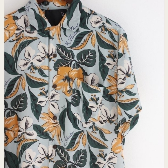 R13 Logo Hawaiian Tropical-Print Oversized Unisex Shirt In Blue Floral NWT Sz M - Picture 10 of 17